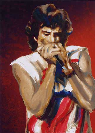 Mick with Harmonica: Red